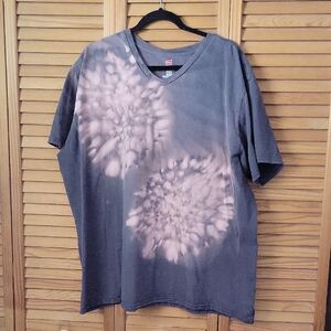 Hanes Nano Handmade Bleach Tie Dye V-Neck Tee Upcycled Art Shirt Boho  Size 3XL